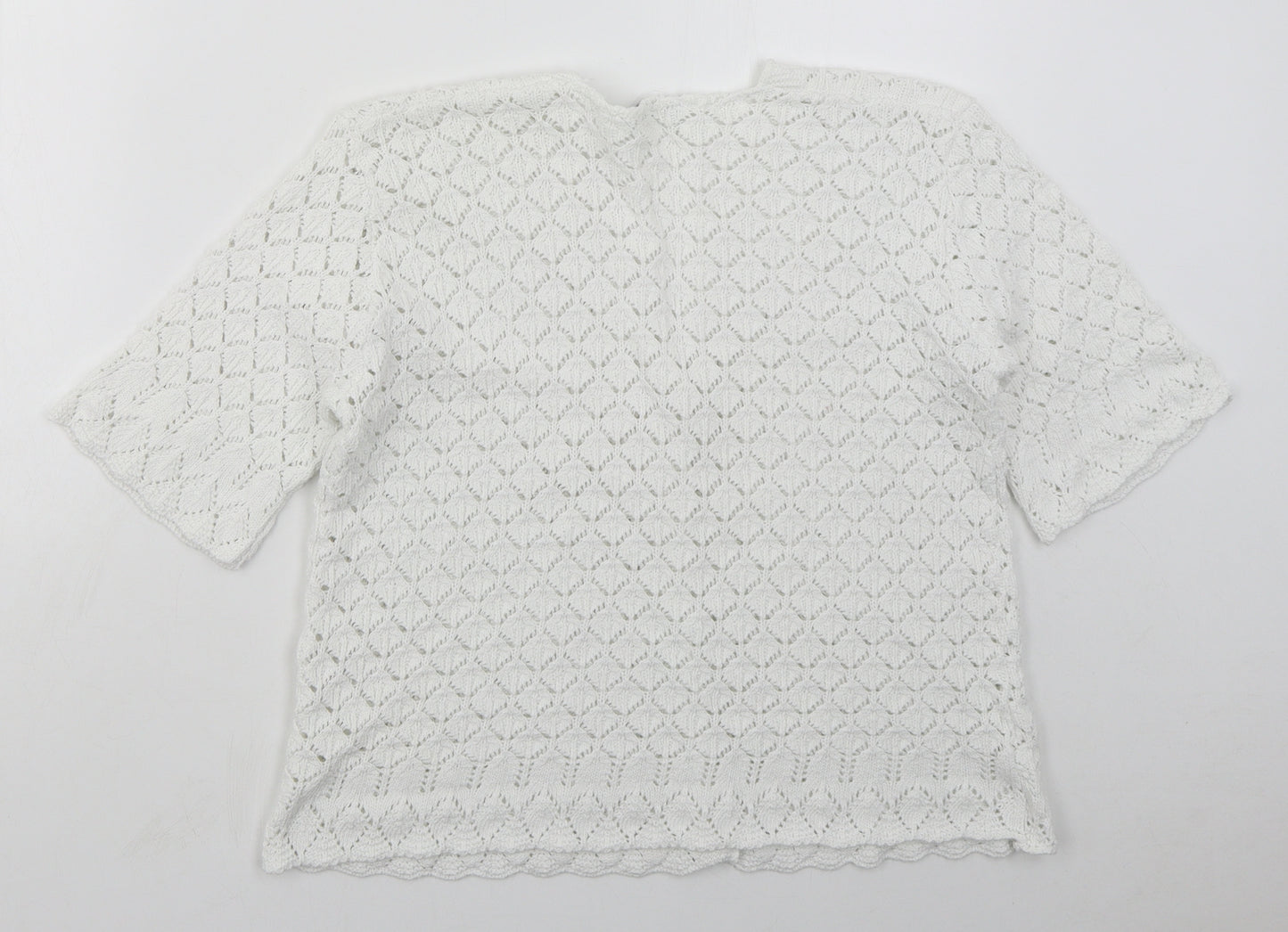 Mia Moda Womens White V-Neck  Cotton Cardigan Jumper Size M