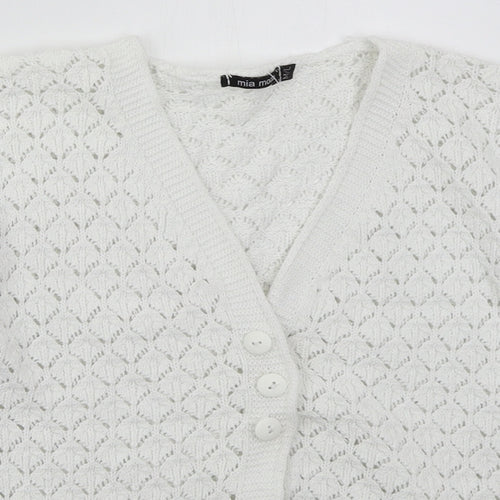 Mia Moda Womens White V-Neck  Cotton Cardigan Jumper Size M