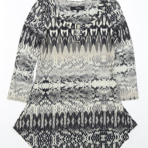 Debenhams Womens Beige Animal Print Viscose Basic T-Shirt Size 12 Round Neck