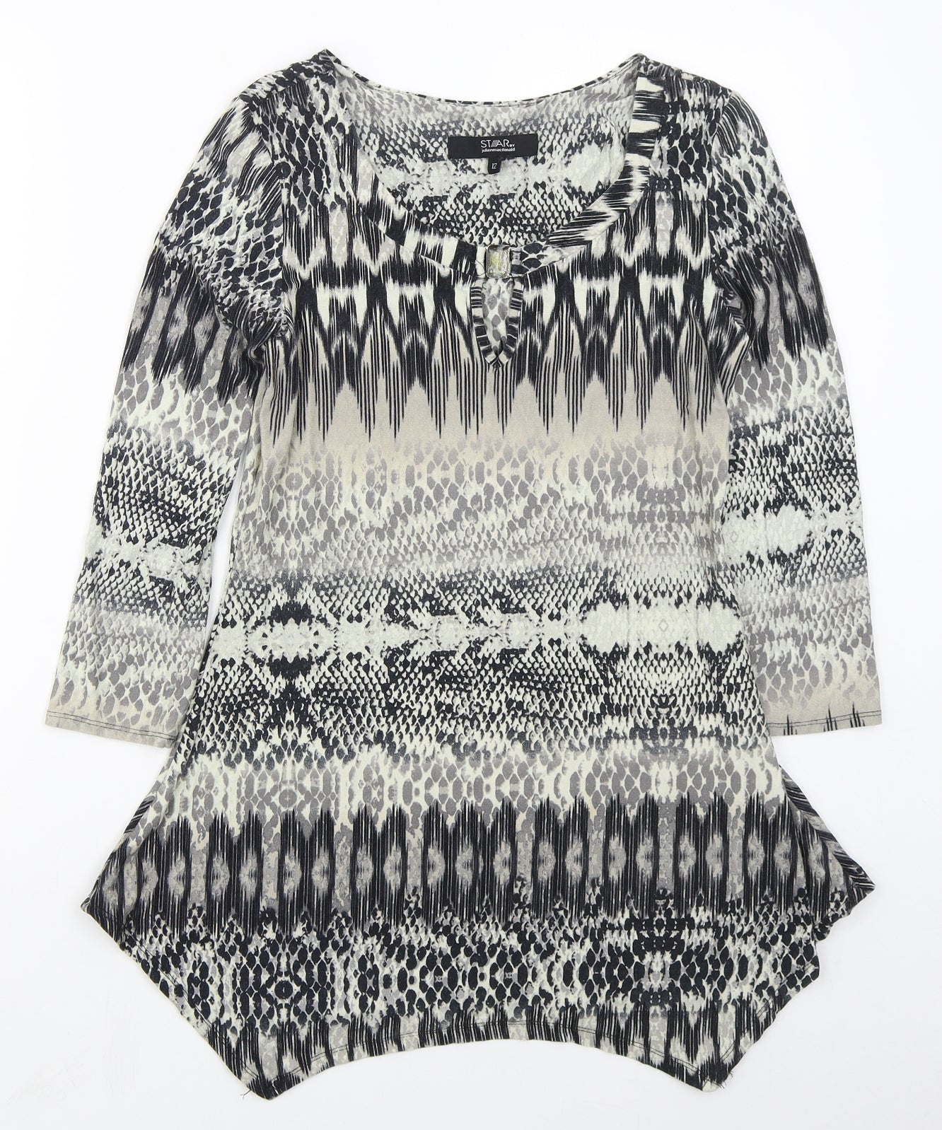 Debenhams Womens Beige Animal Print Viscose Basic T-Shirt Size 12 Round Neck