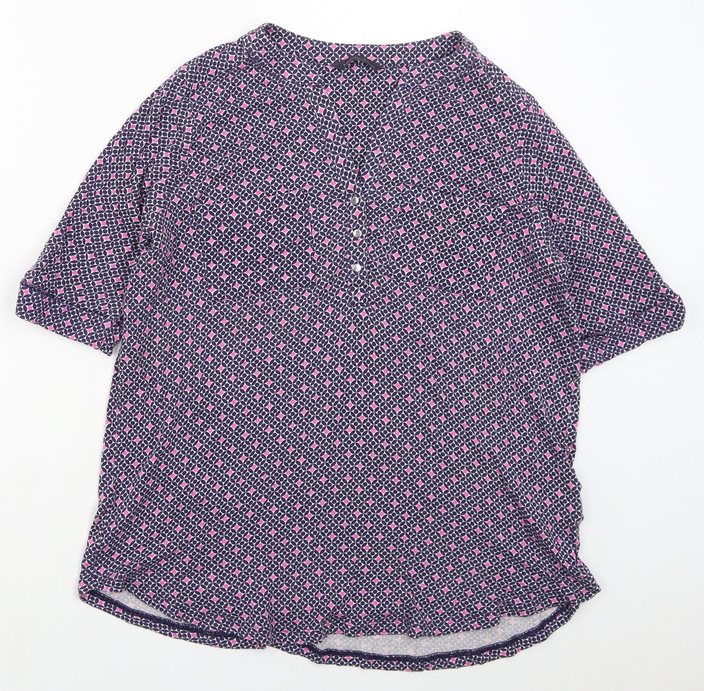 Marks and Spencer Womens Blue Geometric Viscose Basic T-Shirt Size 14 V-Neck