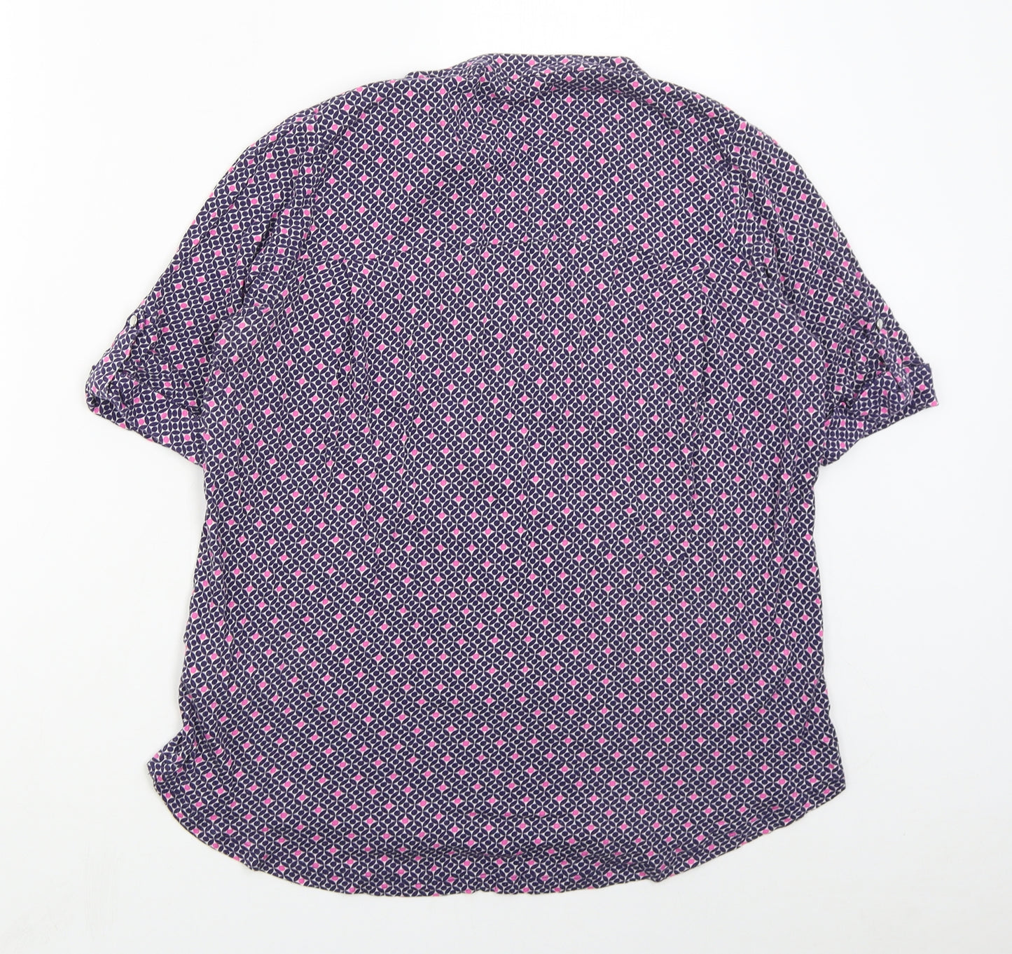 Marks and Spencer Womens Blue Geometric Viscose Basic T-Shirt Size 14 V-Neck