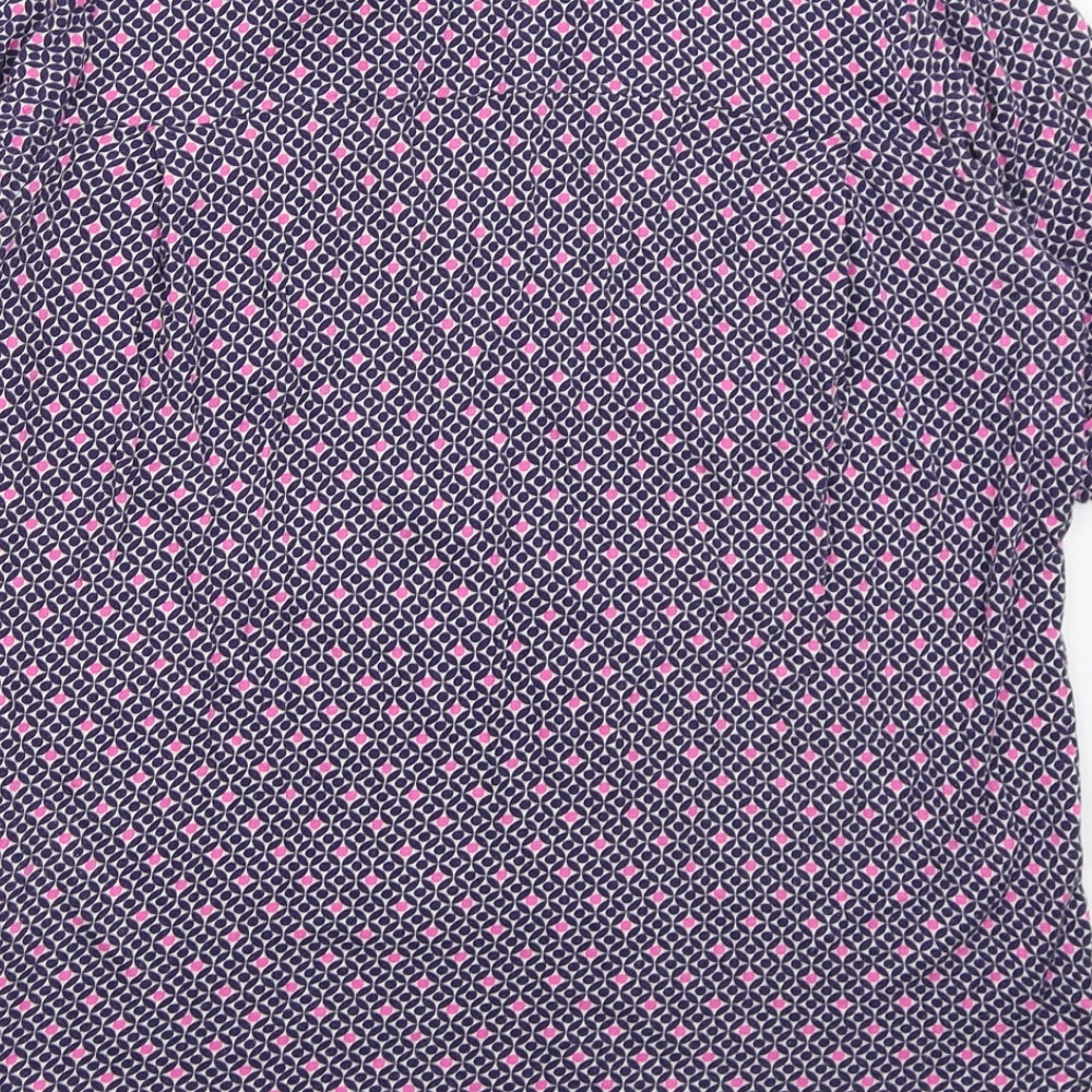 Marks and Spencer Womens Blue Geometric Viscose Basic T-Shirt Size 14 V-Neck