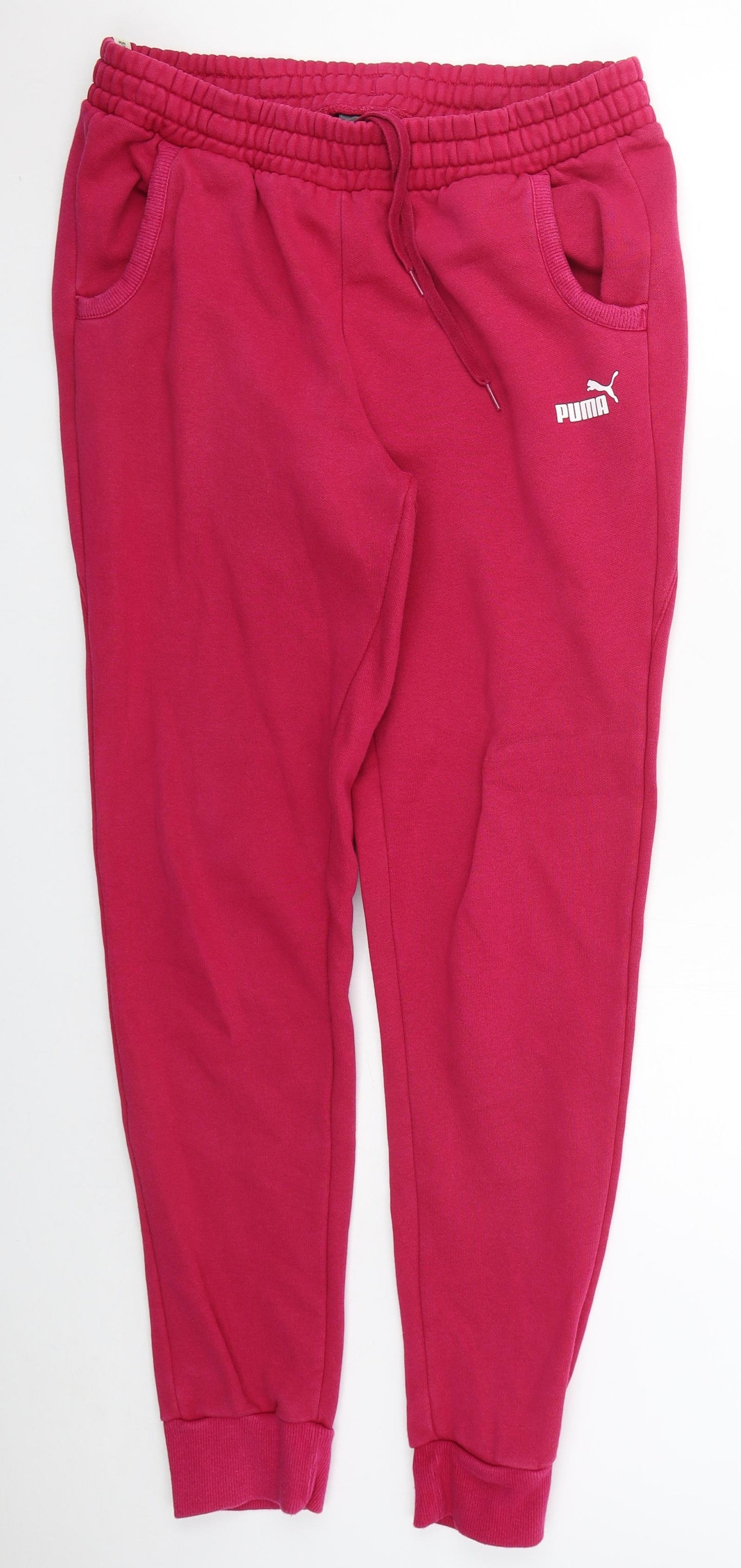 PUMA Womens Pink  Cotton Sweatpants Trousers Size 14 L31 in Regular Drawstring
