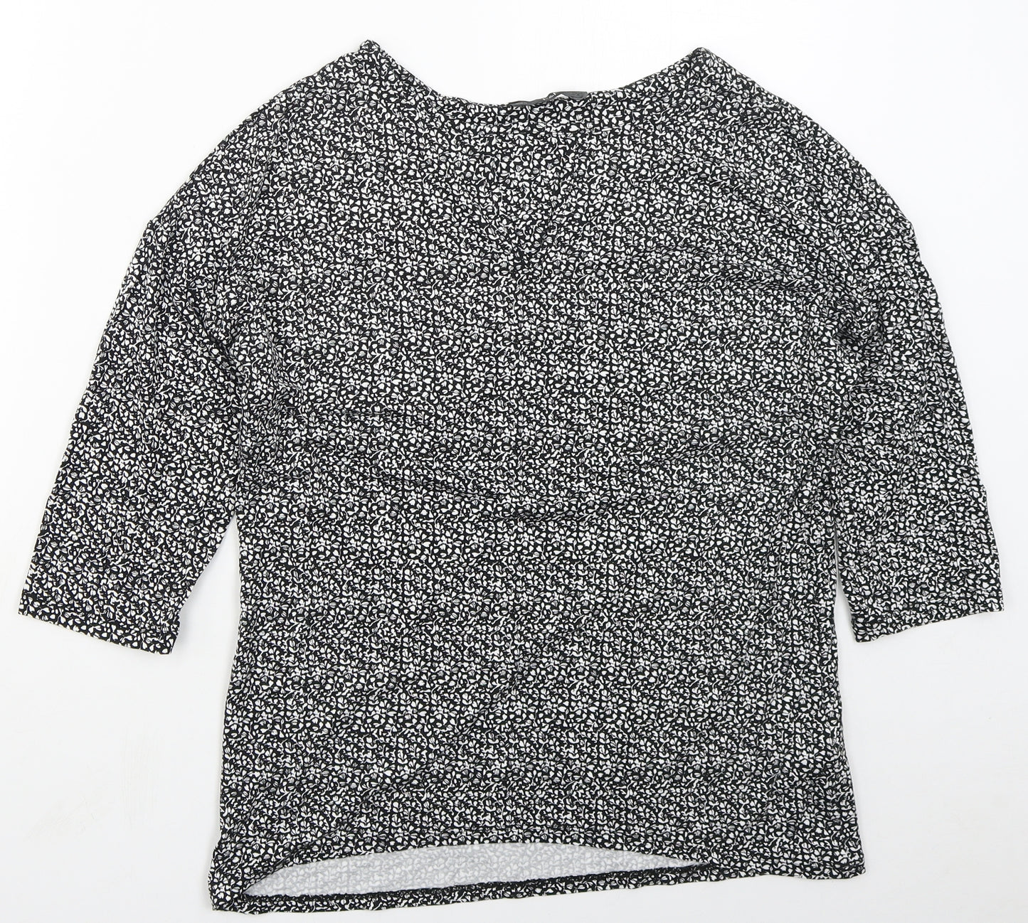 F&F Womens Black Floral Viscose Basic T-Shirt Size 12 Round Neck