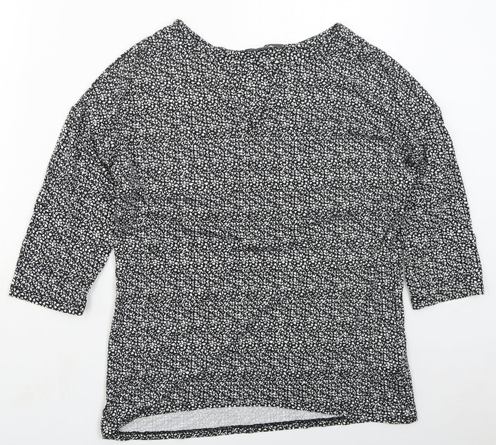 F&F Womens Black Floral Viscose Basic T-Shirt Size 12 Round Neck