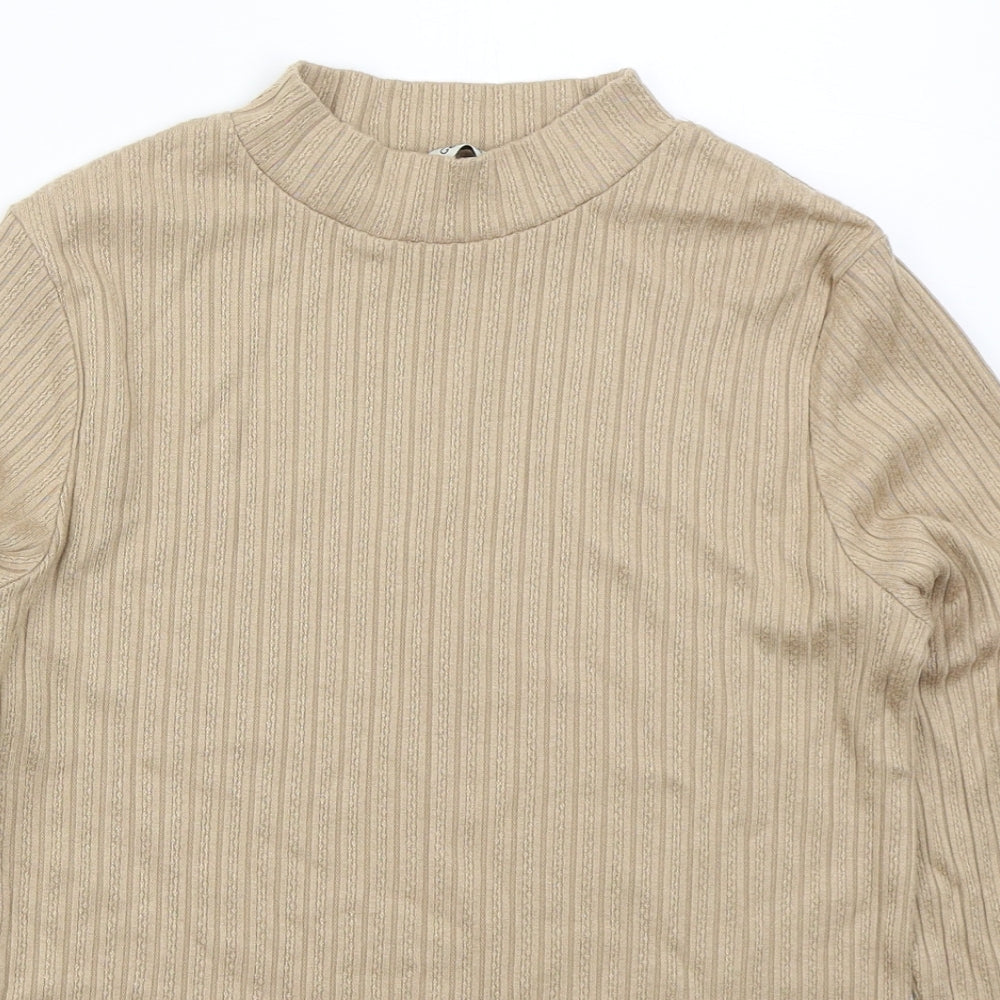 George Womens Beige  Viscose Basic T-Shirt Size 14 Mock Neck