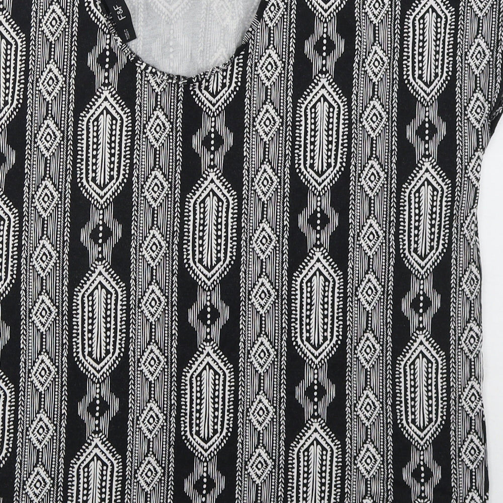F&F Womens Black Geometric Viscose Basic T-Shirt Size 14 Round Neck