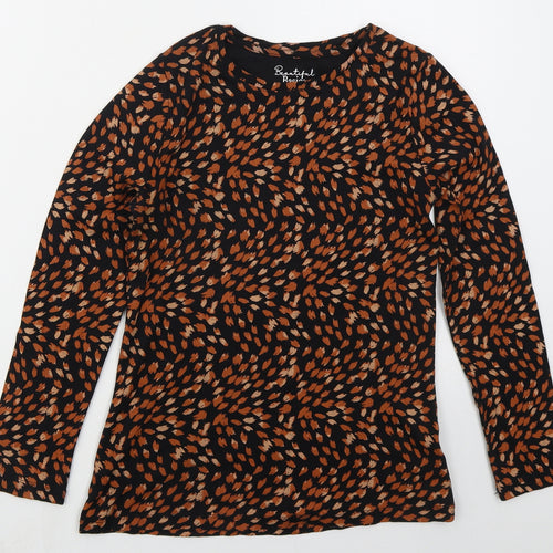 Peacocks Womens Brown Animal Print Cotton Basic T-Shirt Size 14 Crew Neck