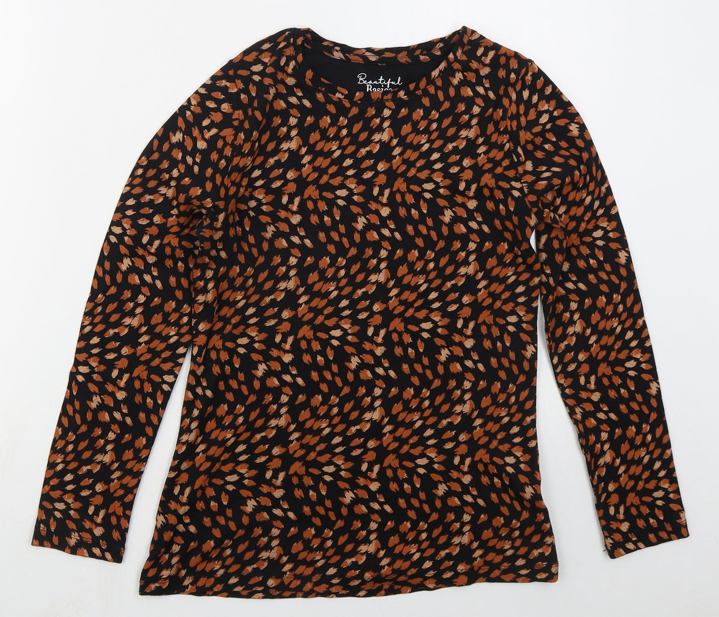 Peacocks Womens Brown Animal Print Cotton Basic T-Shirt Size 14 Crew Neck