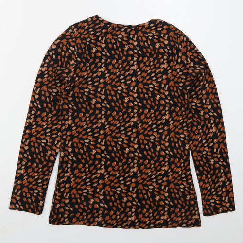 Peacocks Womens Brown Animal Print Cotton Basic T-Shirt Size 14 Crew Neck