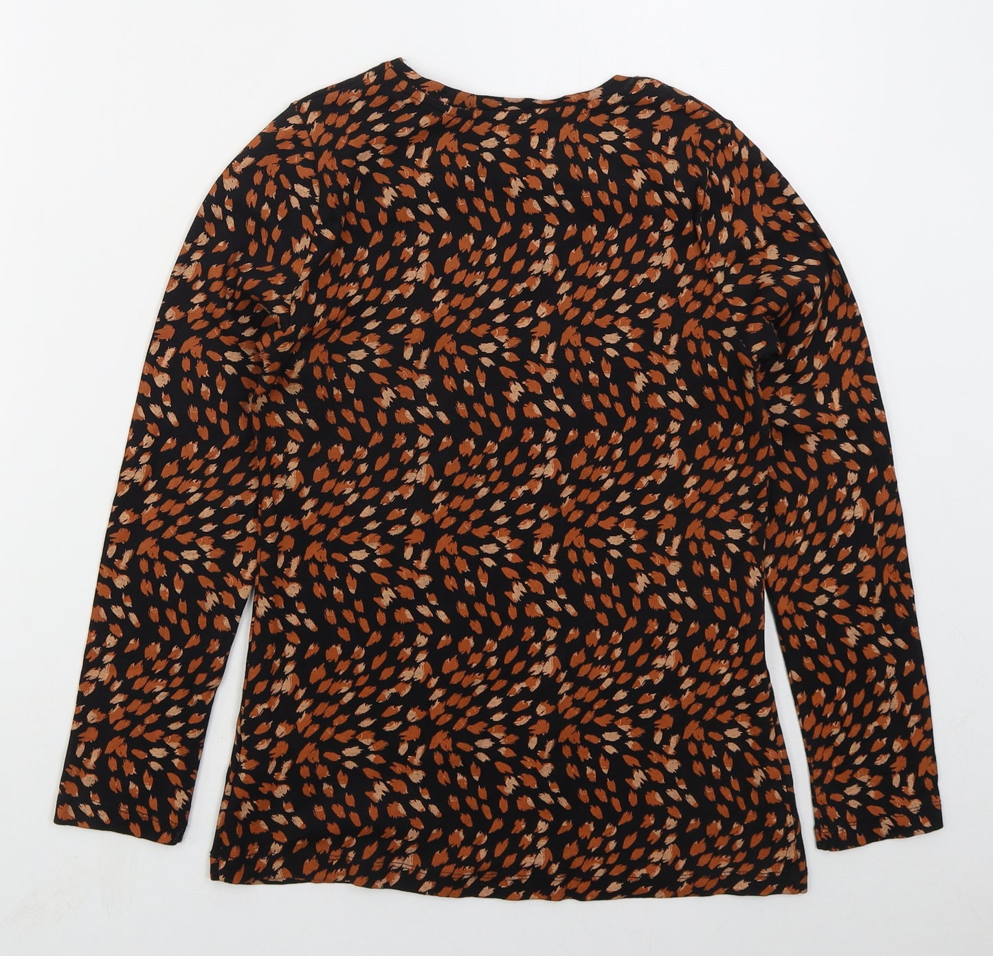 Peacocks Womens Brown Animal Print Cotton Basic T-Shirt Size 14 Crew Neck