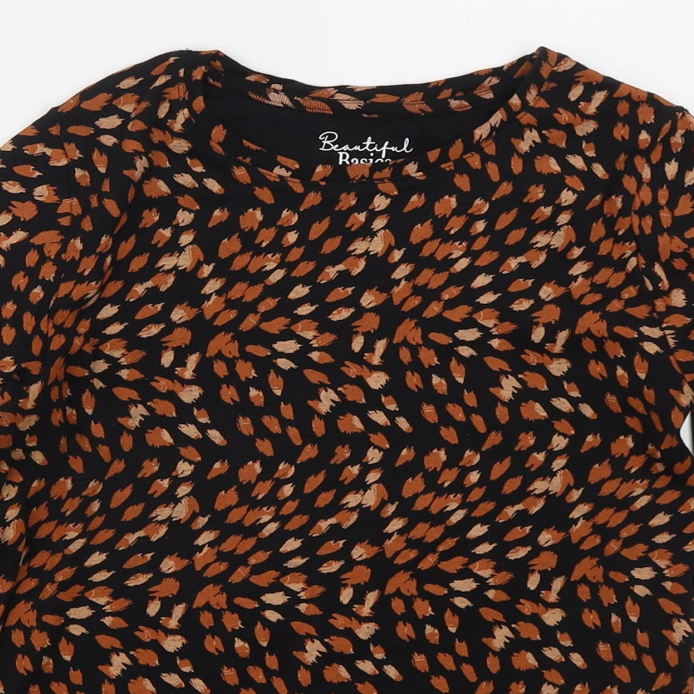 Peacocks Womens Brown Animal Print Cotton Basic T-Shirt Size 14 Crew Neck
