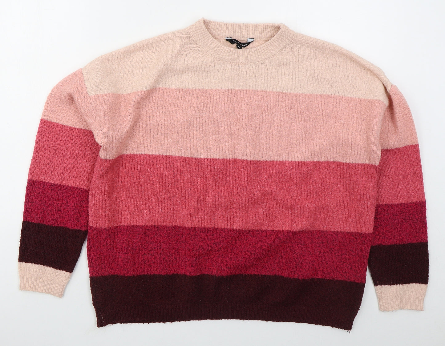 Peacocks Womens Pink Crew Neck Striped Acrylic Pullover Jumper Size M