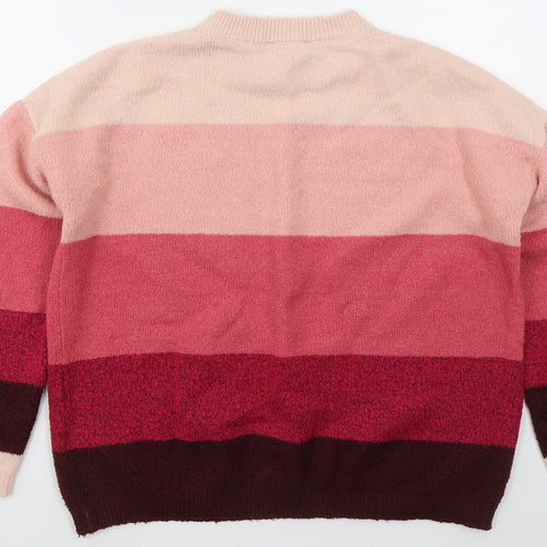 Peacocks Womens Pink Crew Neck Striped Acrylic Pullover Jumper Size M