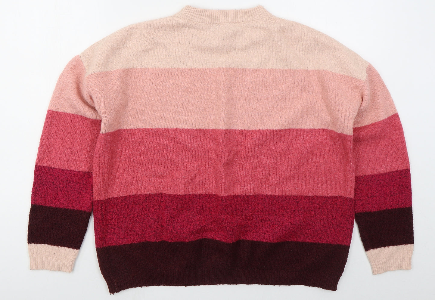 Peacocks Womens Pink Crew Neck Striped Acrylic Pullover Jumper Size M