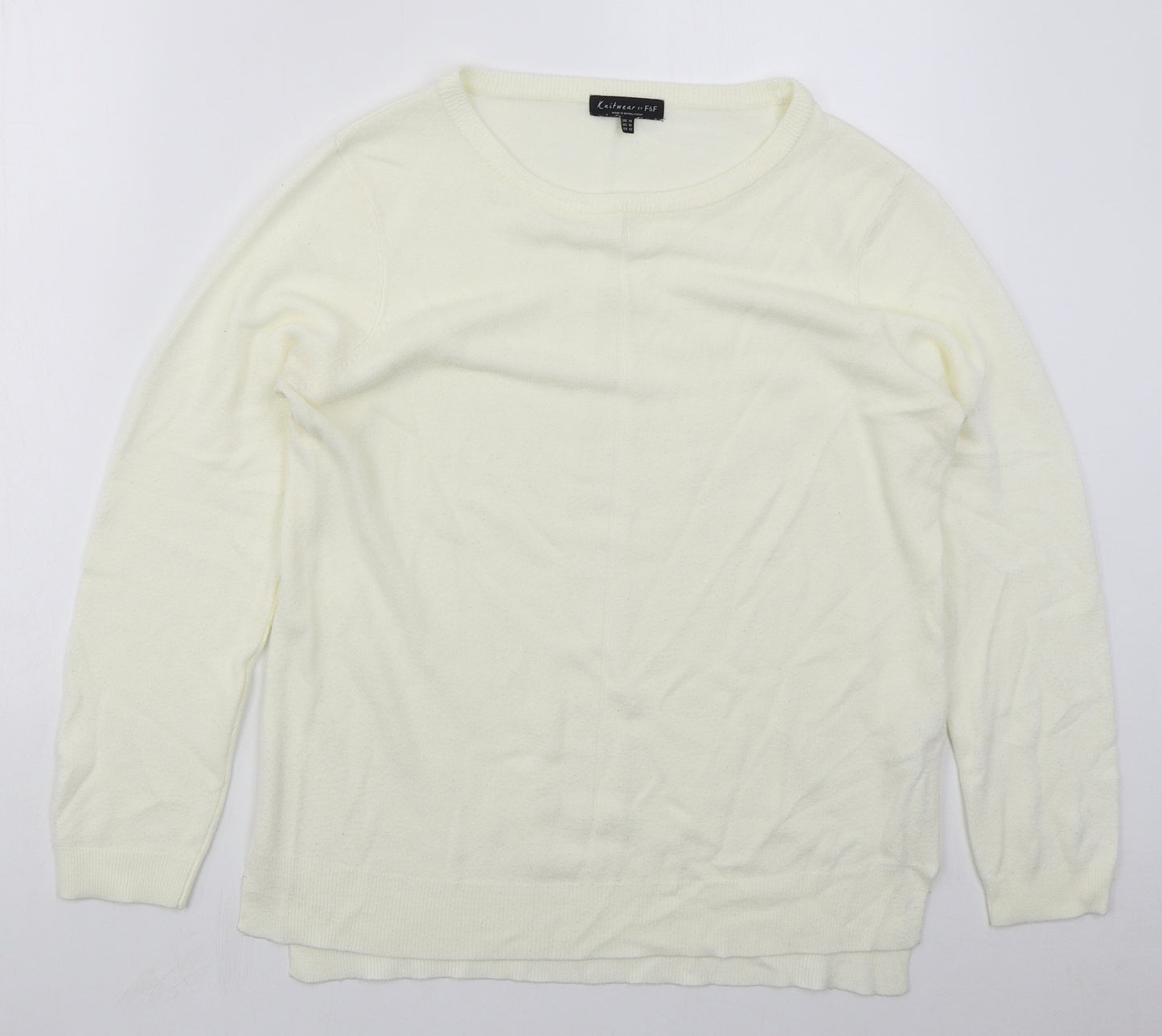 F&F Womens Ivory Round Neck  Acrylic Pullover Jumper Size 14