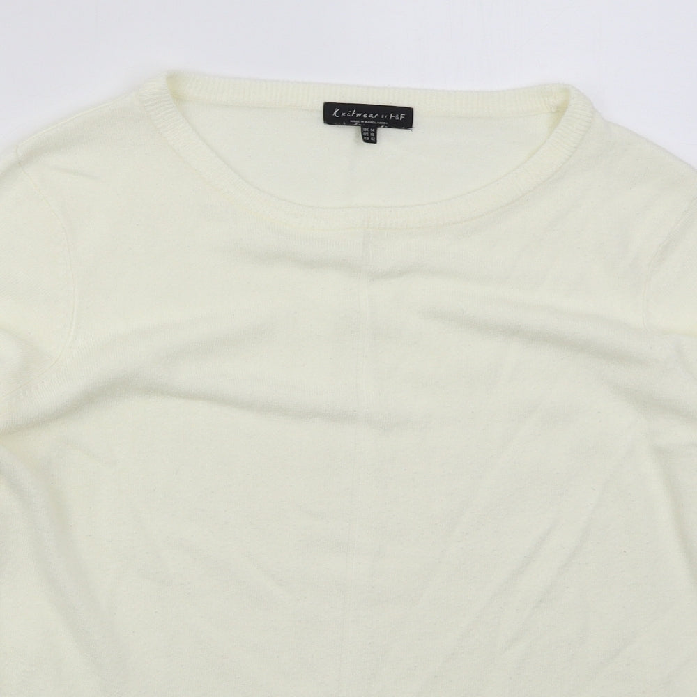 F&F Womens Ivory Round Neck  Acrylic Pullover Jumper Size 14
