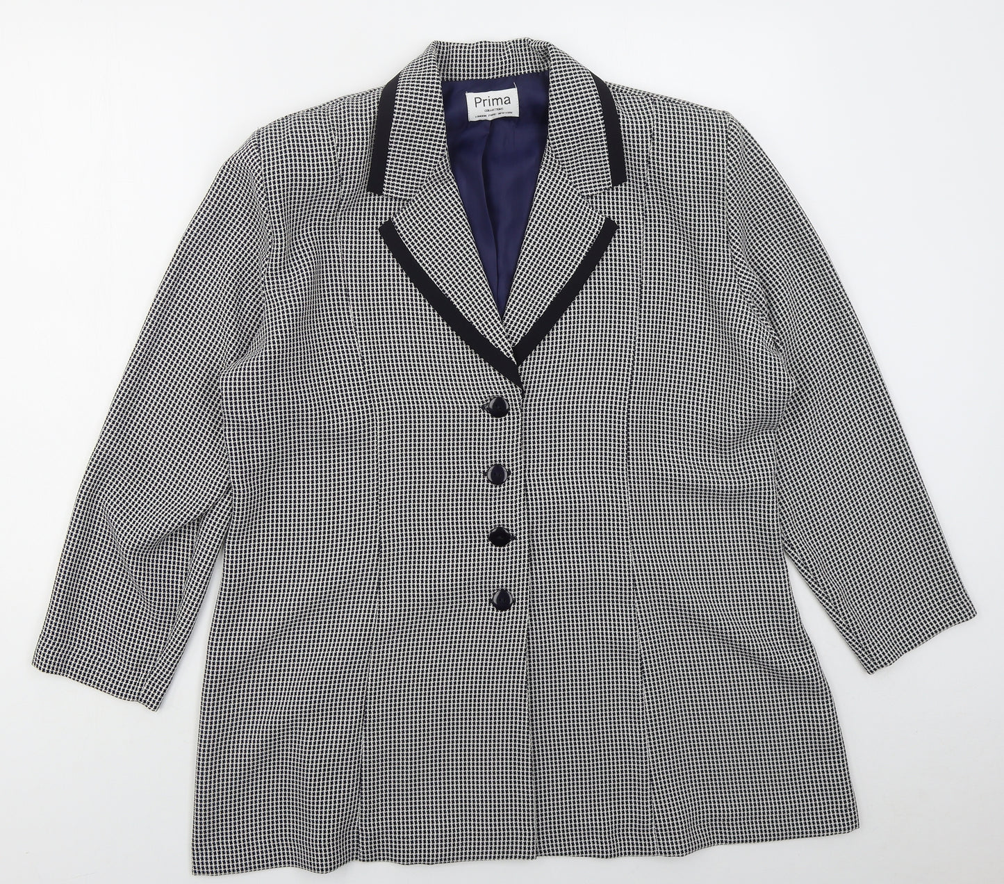 Prima Womens Blue Geometric Polyester Jacket Suit Jacket Size 20