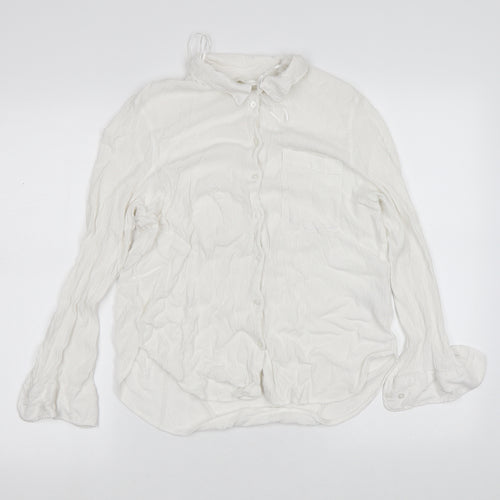 H&M Womens White  Viscose Basic Button-Up Size 14 V-Neck