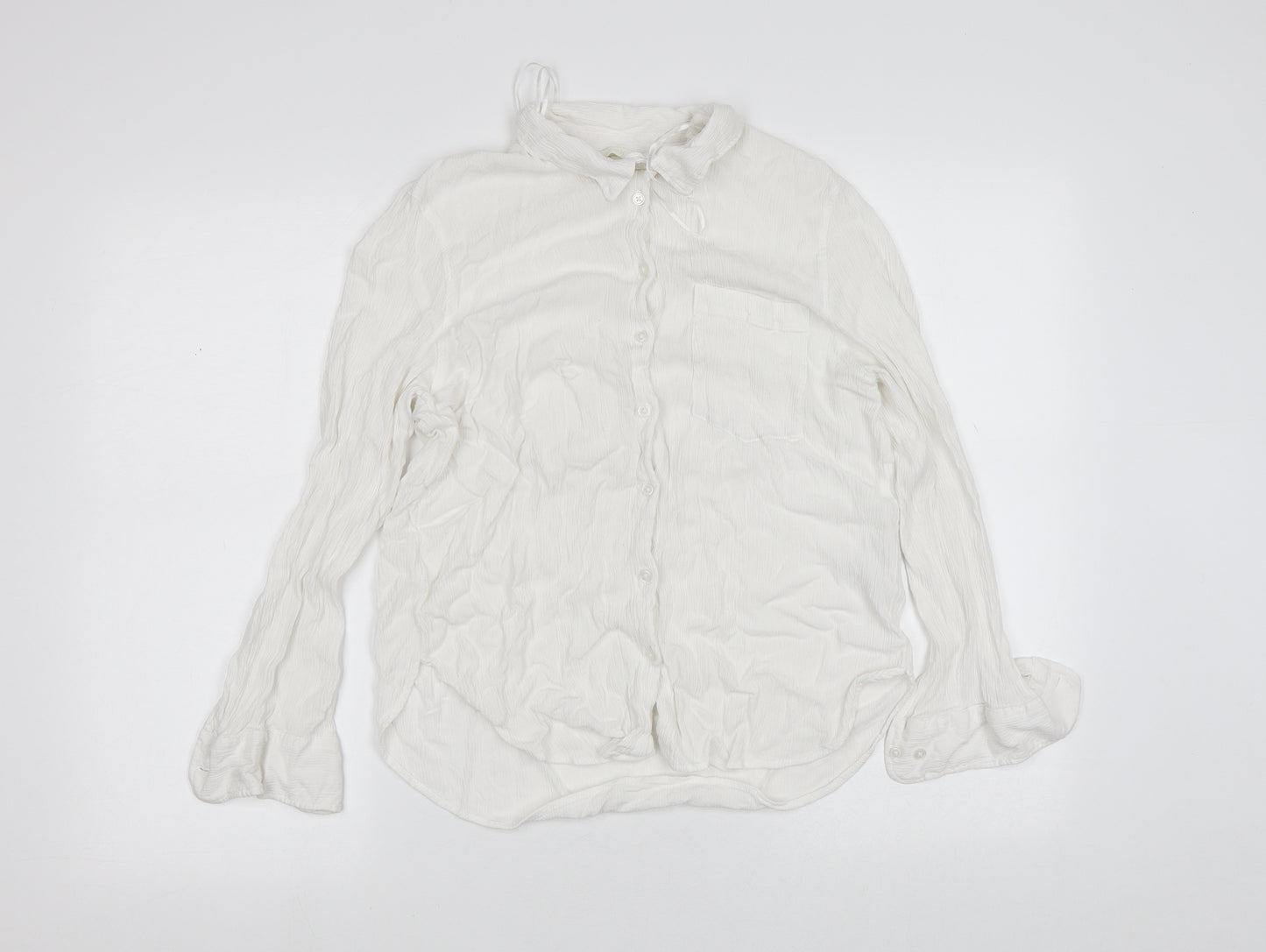 H&M Womens White  Viscose Basic Button-Up Size 14 V-Neck