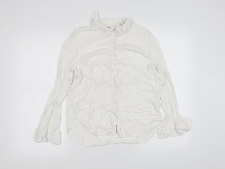 H&M Womens White  Viscose Basic Button-Up Size 14 V-Neck