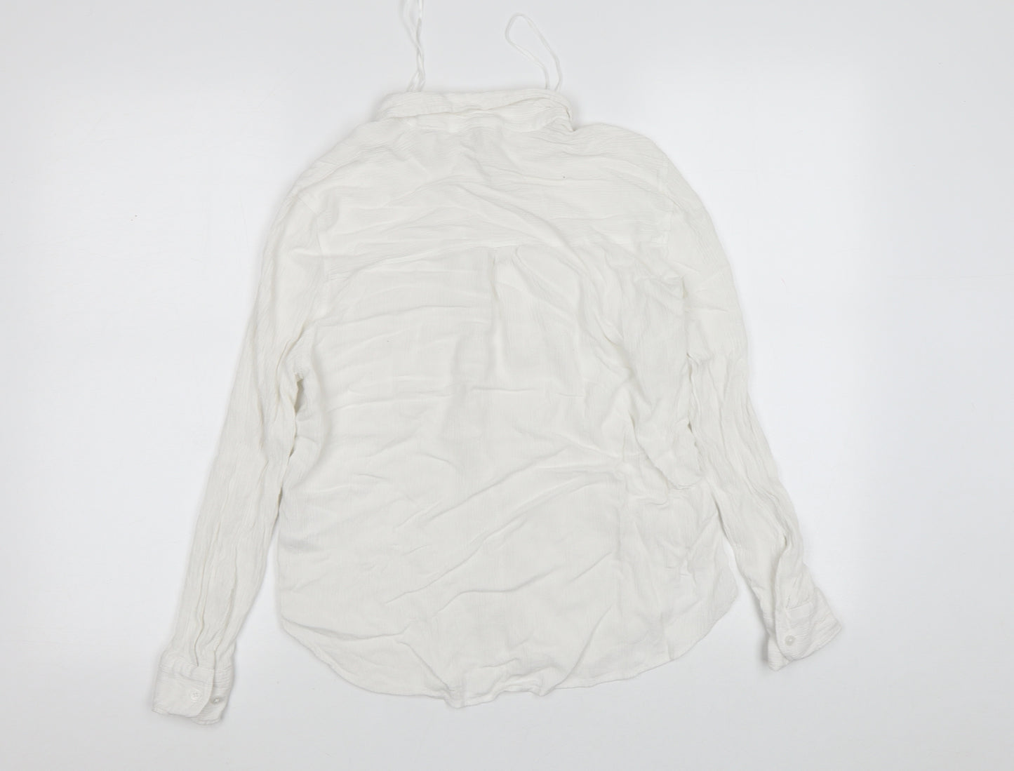 H&M Womens White  Viscose Basic Button-Up Size 14 V-Neck