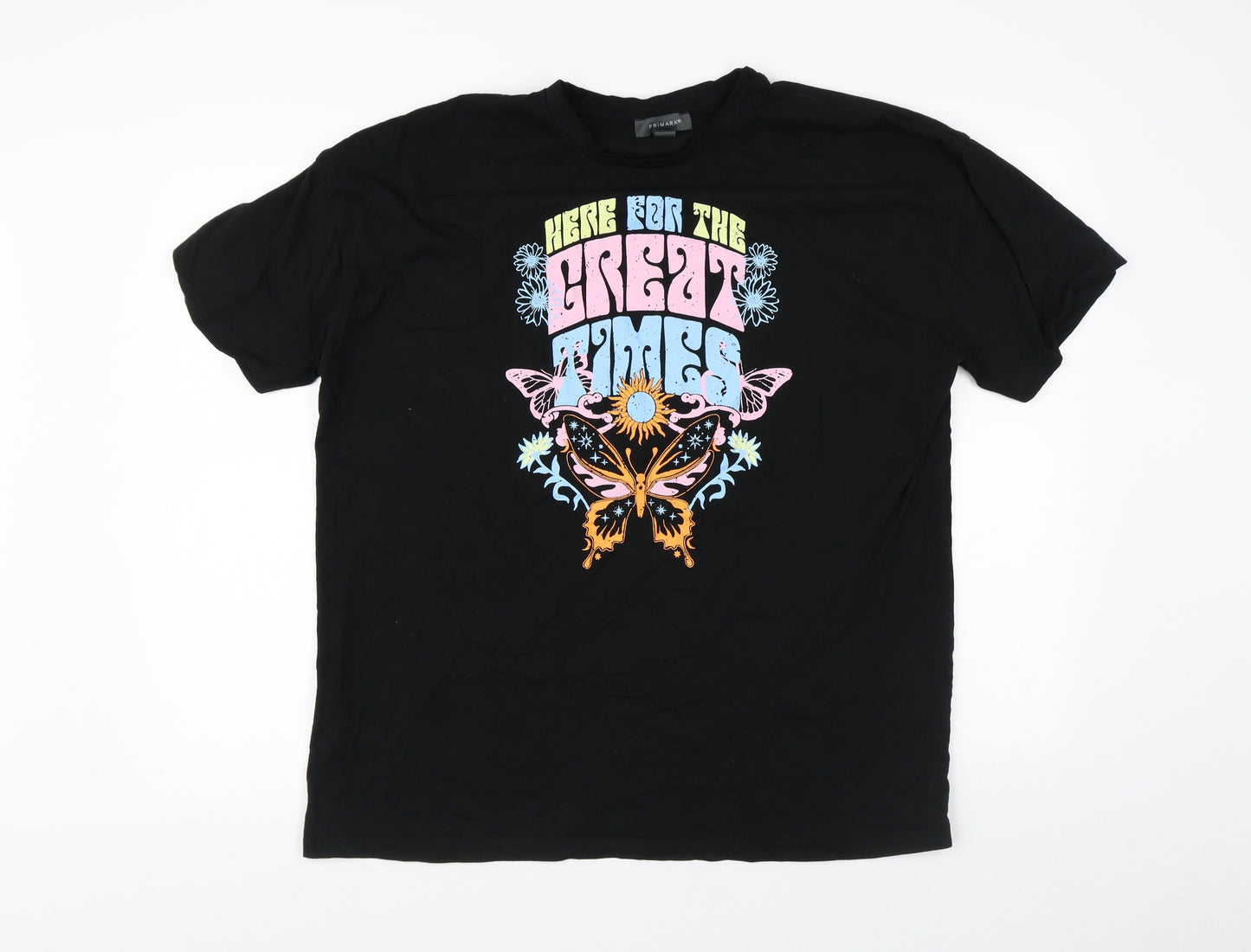 Primark Womens Black  100% Cotton Basic T-Shirt Size M Crew Neck - Great Times