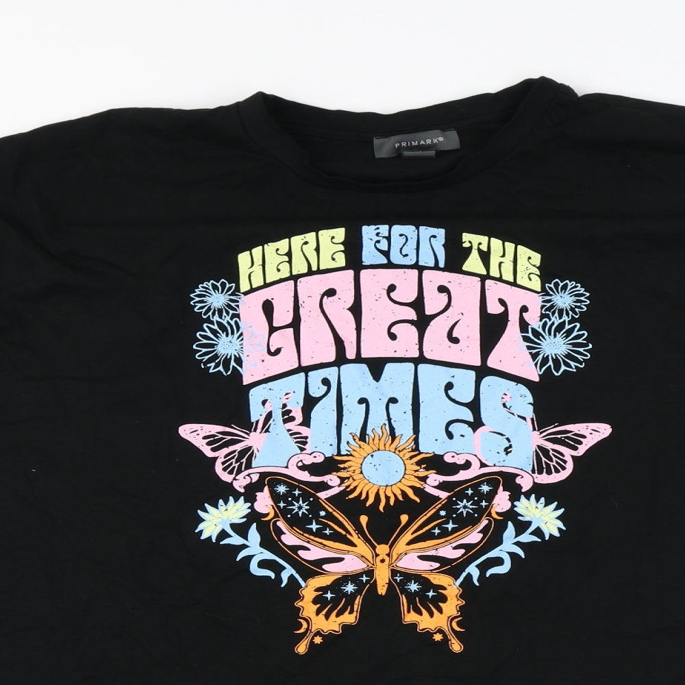 Primark Womens Black  100% Cotton Basic T-Shirt Size M Crew Neck - Great Times