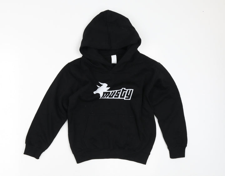 Just Hoods Boys Black  Cotton Pullover Hoodie Size 7-8 Years