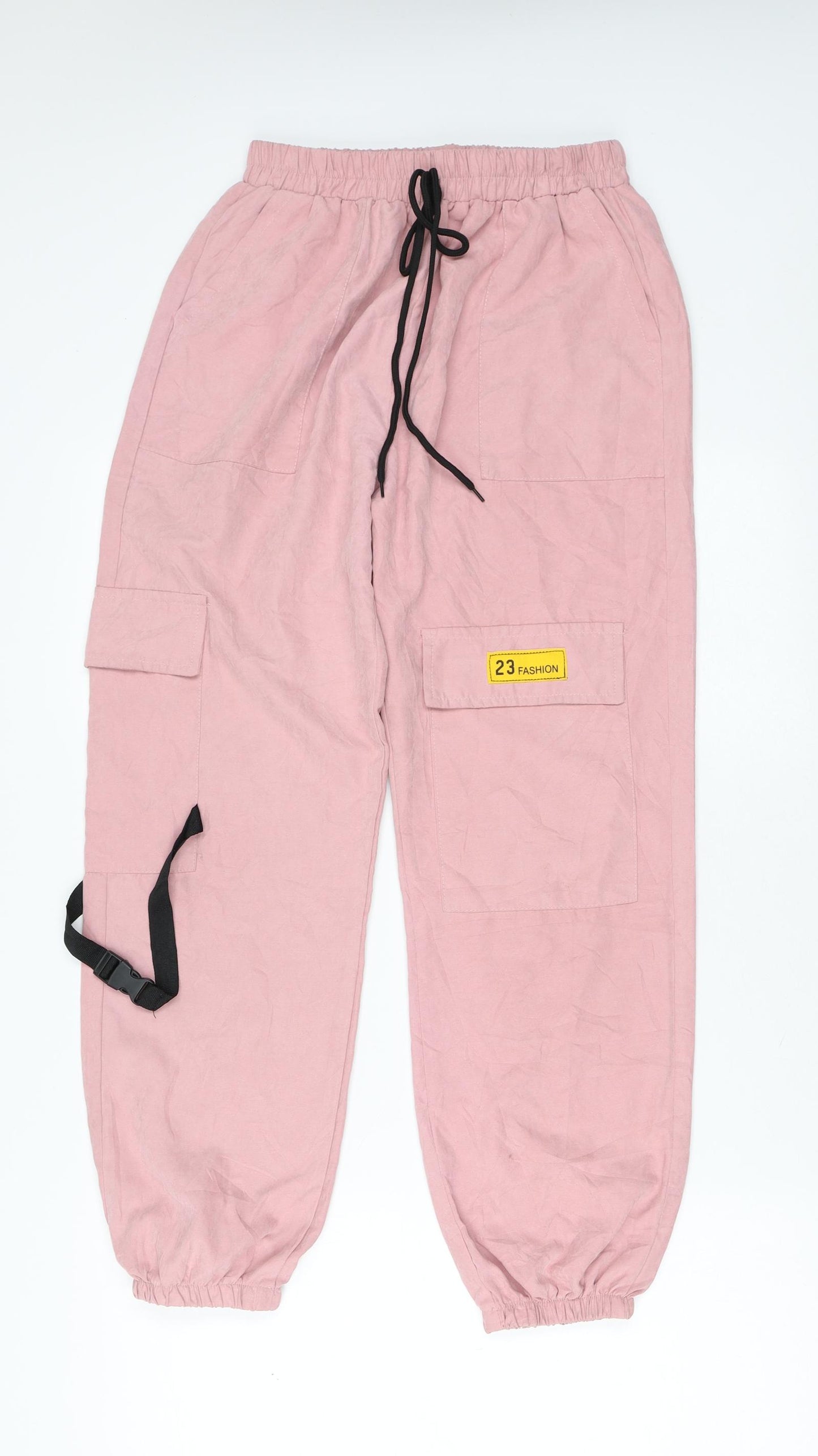 23 Fashion Womens Pink  Polyester Cargo Trousers Size M L26 in Regular Drawstring