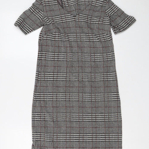 Soyaconcept Womens Grey Plaid Polyester Shift  Size S  V-Neck
