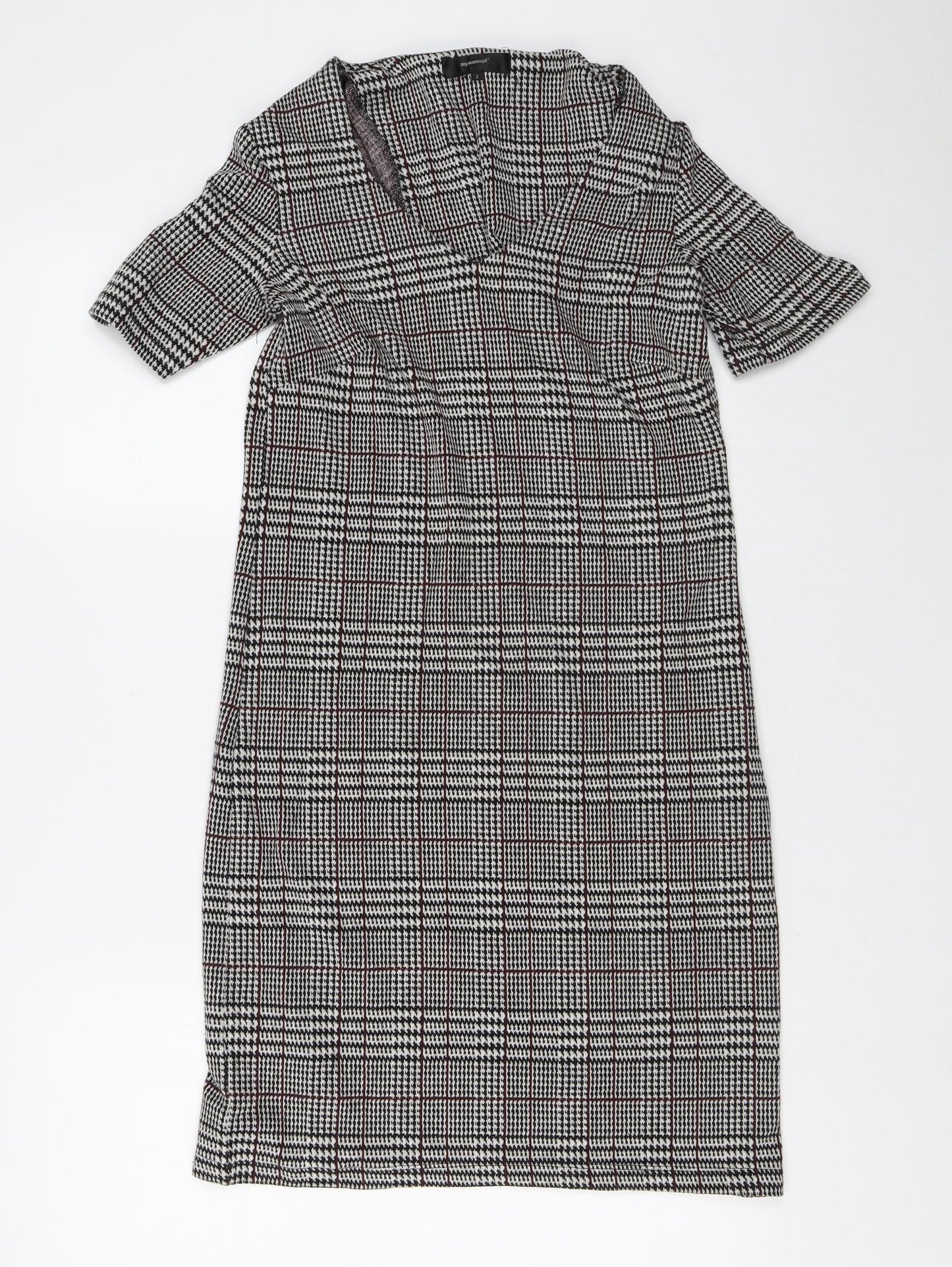 Soyaconcept Womens Grey Plaid Polyester Shift  Size S  V-Neck