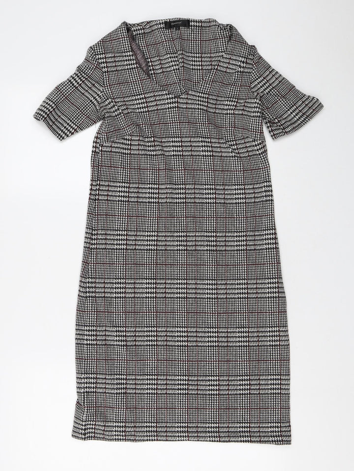 Soyaconcept Womens Grey Plaid Polyester Shift  Size S  V-Neck