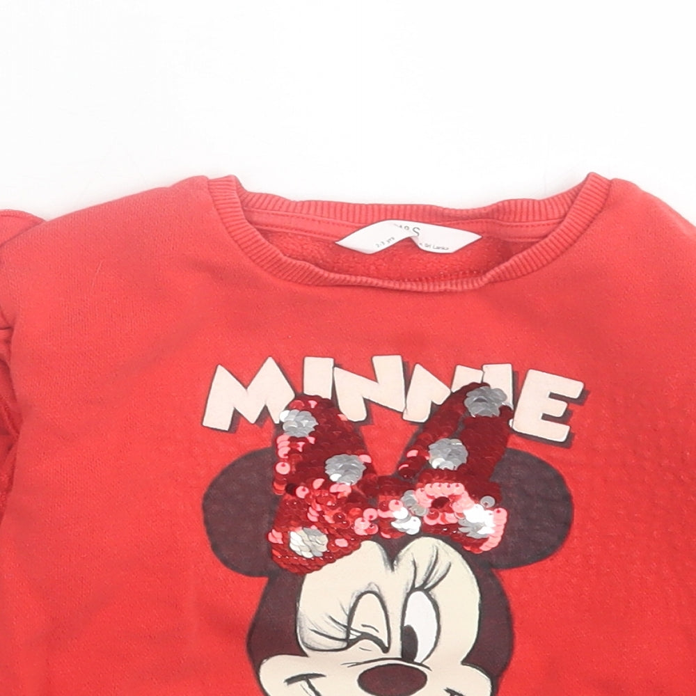 Marks and Spencer Girls Red  Cotton Pullover Sweatshirt Size 2-3 Years  Pullover - Minnie Mouse