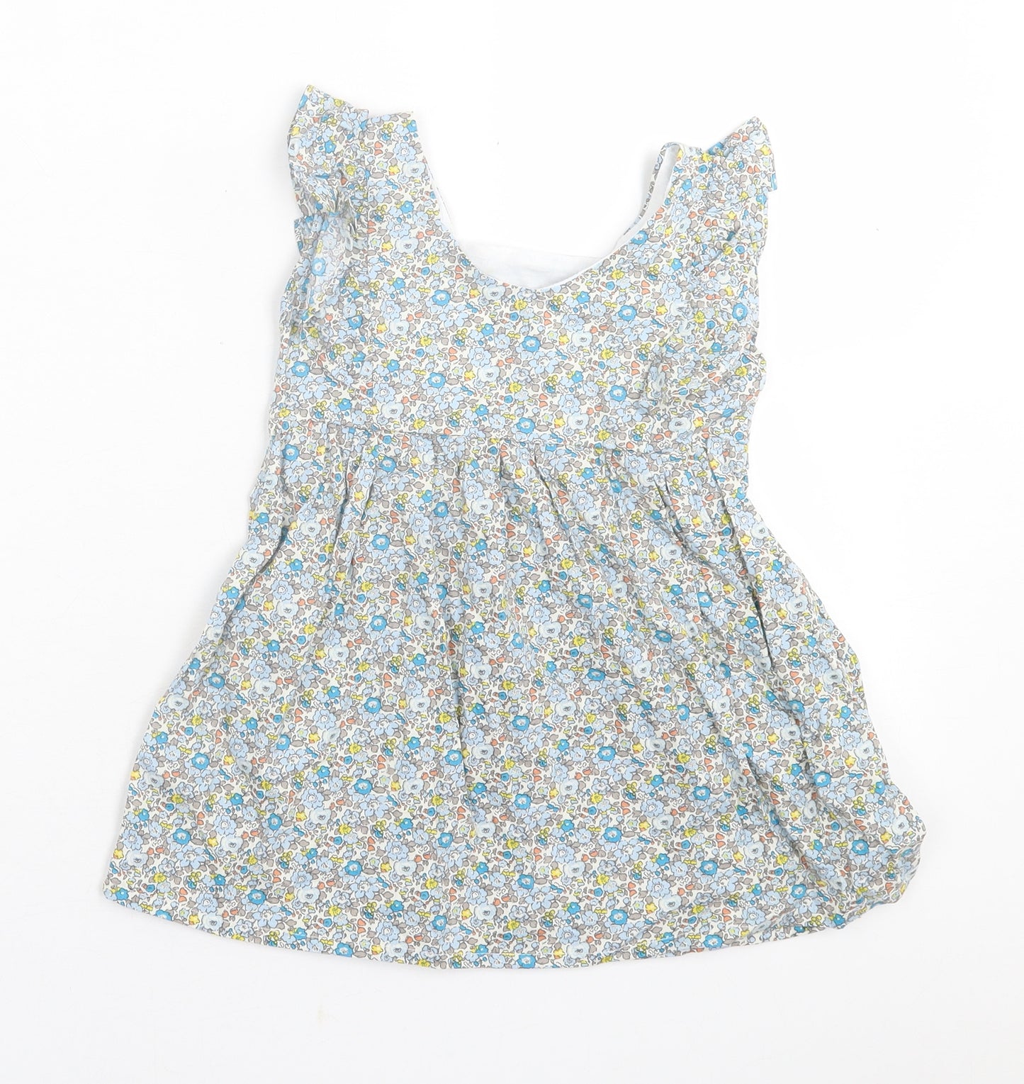 Preworn Girls Blue Floral Cotton A-Line  Size 2 Years  Crew Neck Pullover