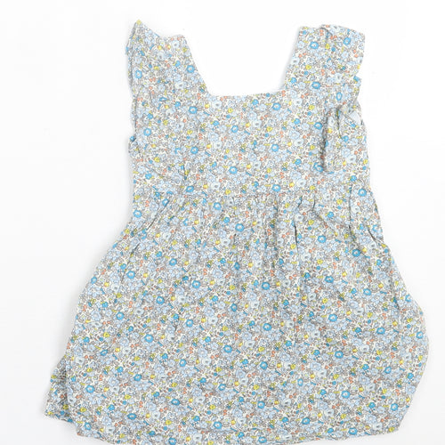 Preworn Girls Blue Floral Cotton A-Line  Size 2 Years  Crew Neck Pullover