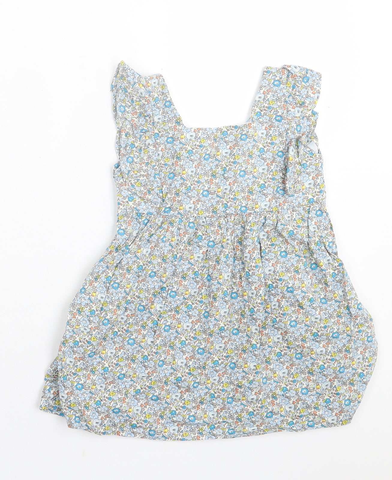 Preworn Girls Blue Floral Cotton A-Line  Size 2 Years  Crew Neck Pullover