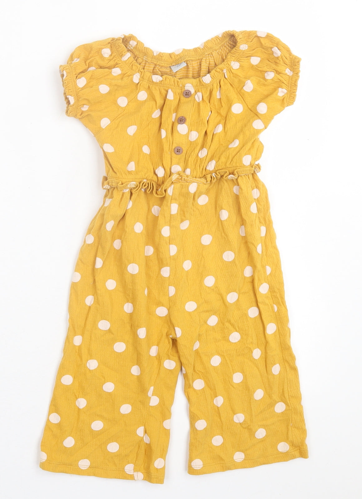 TU Girls Yellow Polka Dot Cotton Jumpsuit One-Piece Size 2-3 Years  Pullover