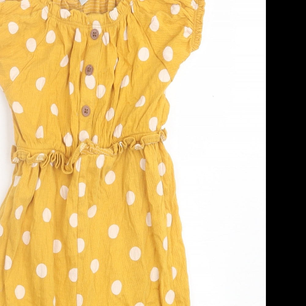 TU Girls Yellow Polka Dot Cotton Jumpsuit One-Piece Size 2-3 Years  Pullover