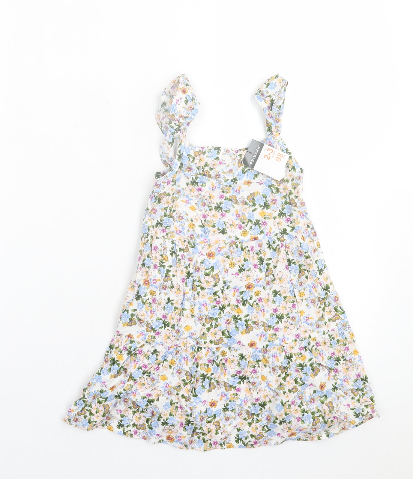 Primark Girls Multicoloured Floral Cotton A-Line  Size 2-3 Years  Square Neck Pullover