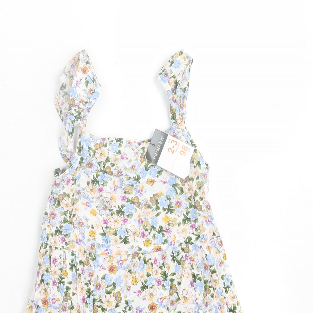 Primark Girls Multicoloured Floral Cotton A-Line  Size 2-3 Years  Square Neck Pullover