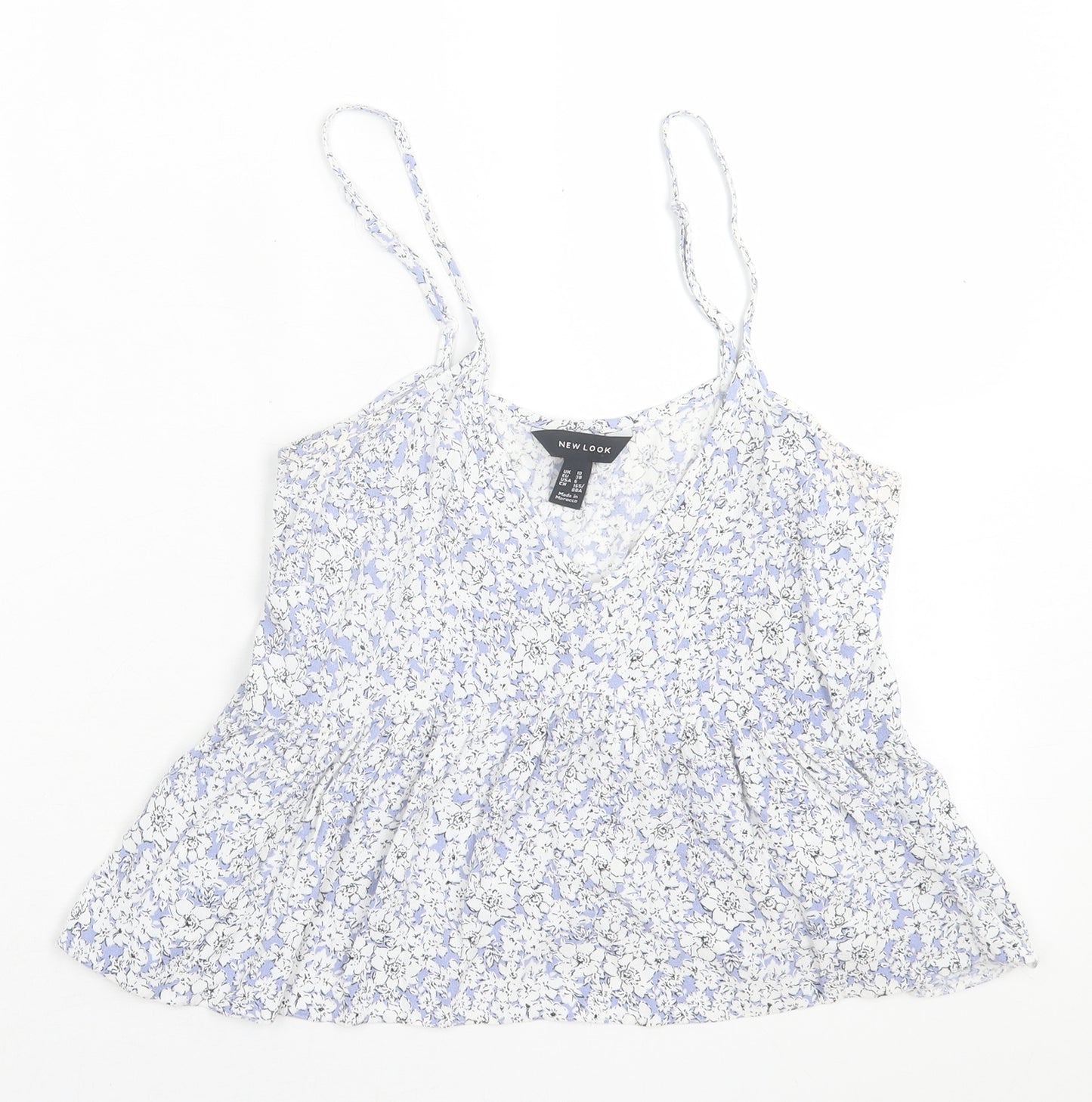 New Look Womens Blue Floral Viscose Basic Tank Size 10 V-Neck
