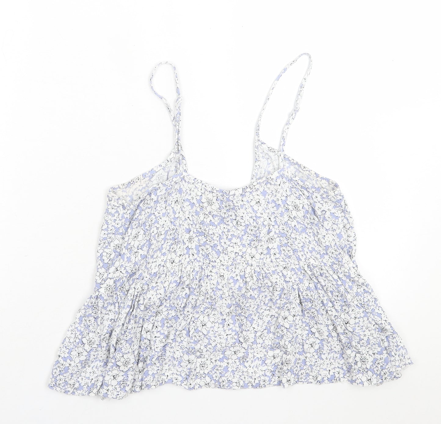 New Look Womens Blue Floral Viscose Basic Tank Size 10 V-Neck