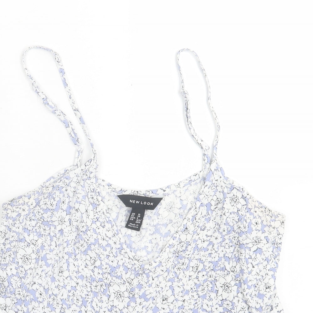 New Look Womens Blue Floral Viscose Basic Tank Size 10 V-Neck