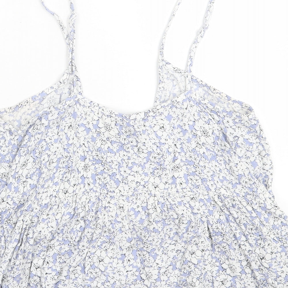 New Look Womens Blue Floral Viscose Basic Tank Size 10 V-Neck