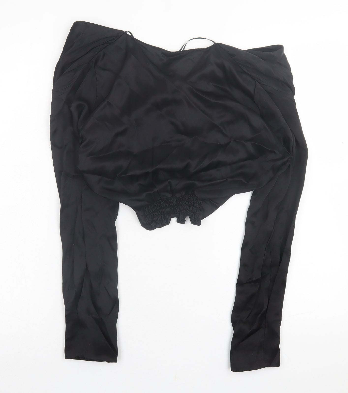 Zara Womens Black  Viscose Cropped Blouse Size M V-Neck