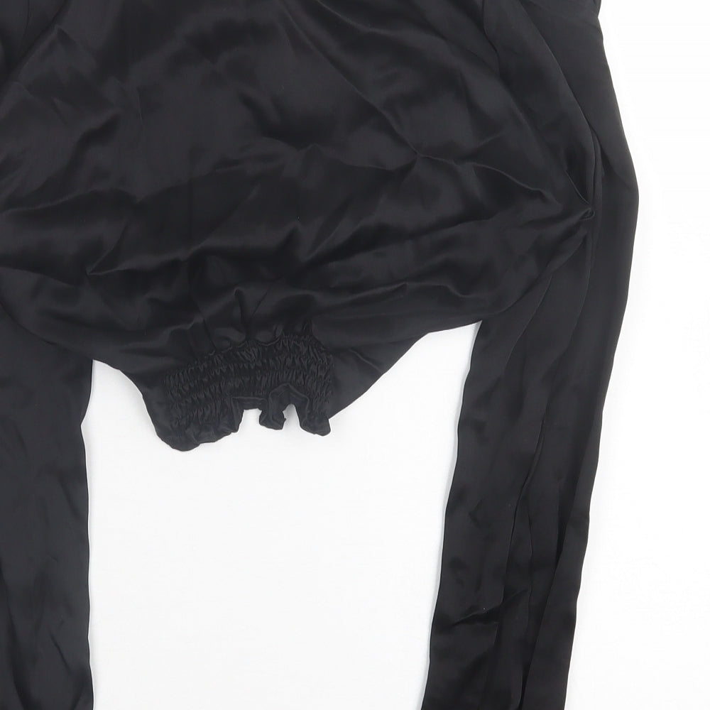 Zara Womens Black  Viscose Cropped Blouse Size M V-Neck