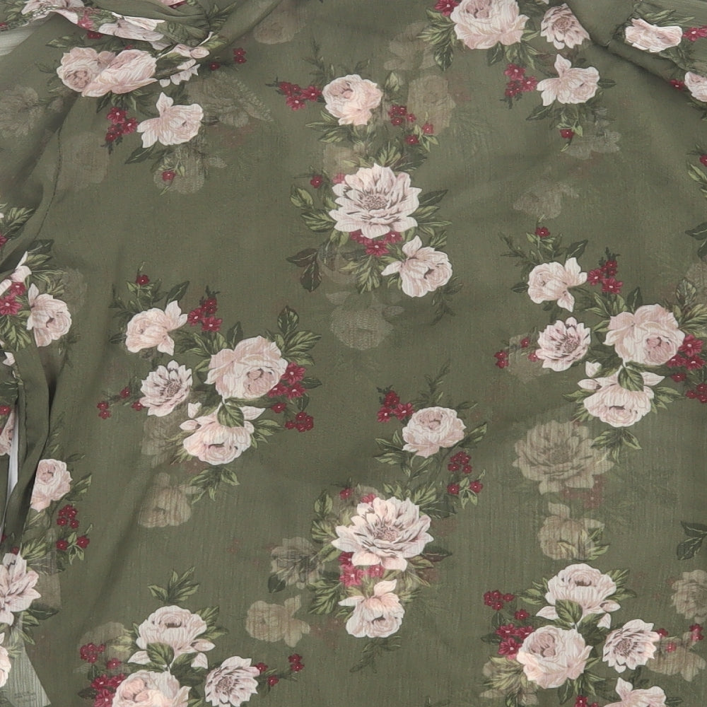 New Look Womens Green Floral Polyester Basic Blouse Size 12 High Neck