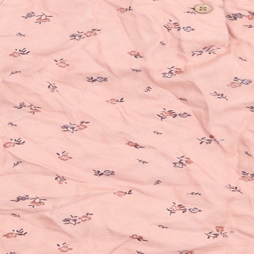H&M Girls Pink Floral Viscose Basic Blouse Size 4-5 Years Crew Neck Button